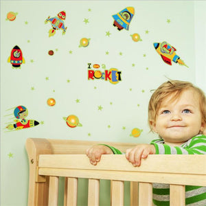 Glow in the dark wall stickers (Rockets, planets & stars)