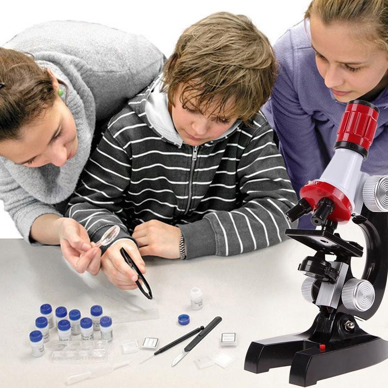 Enfants Microscope, Tige Enfants Microscope Professionnel HD Loupe 100x  400x 1200x pour les Étudiants en Sciences Biologiques Expérience Blanc 